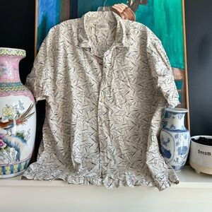 Vintage Classic Men's Casual Button Down Shirt - Cream and Black XXL